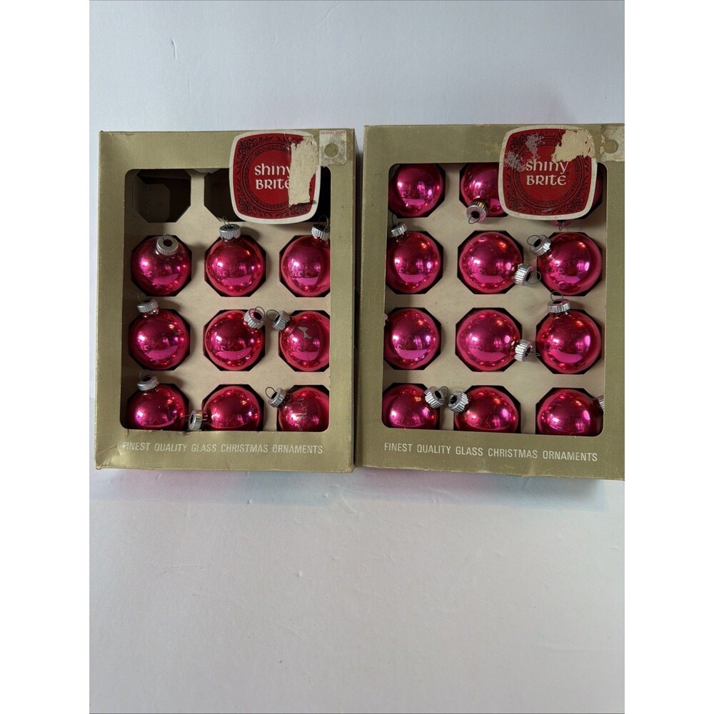 21 Vintage SHINY BRITE Hot Pink Ball Christmas Tree Ornaments in Original Box